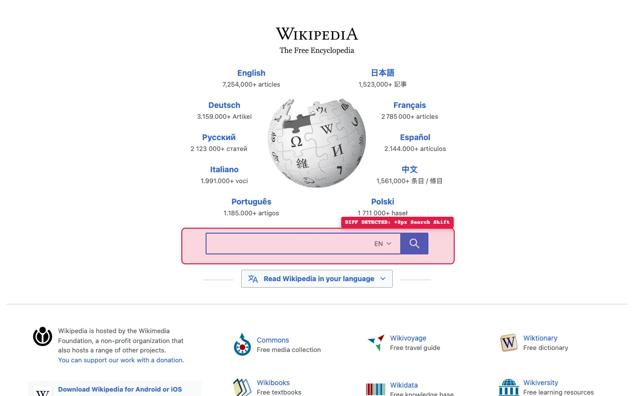 Raw 1280x800 Wikipedia homepage with Search Box failure